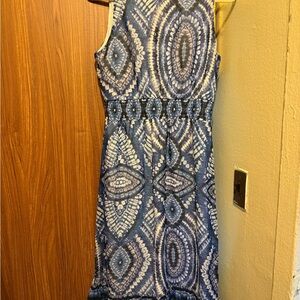 Taylor Blue and White Geometric Midi Dress